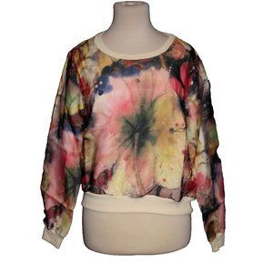 GRIFFLIN Paris Women’s Multicolored Toole Overlay Shirt Top Red Sz Medium M NEW